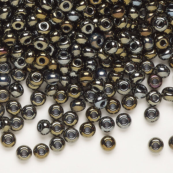 Seed bead, Preciosa Ornela, glass, opaque brown iris black, #6 rocaille. Sold per 500-gram pkg. image number 0