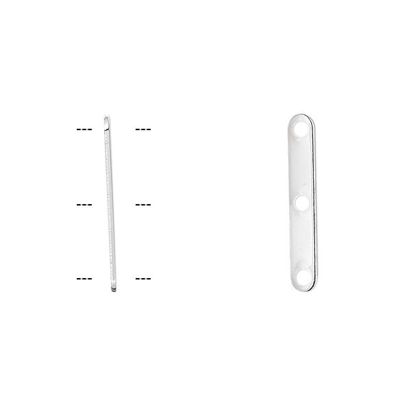 Spacer bar, silver-plated brass, 19x3mm 3-strand, fits up to 8mm bead. Sold per pkg of 100. image number 0