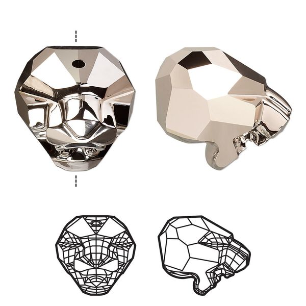 Bead 1pk crystal rose gold 2X 18Kt gold plated, Crystal Passions® 24x20mm cougar 5751 image number 0
