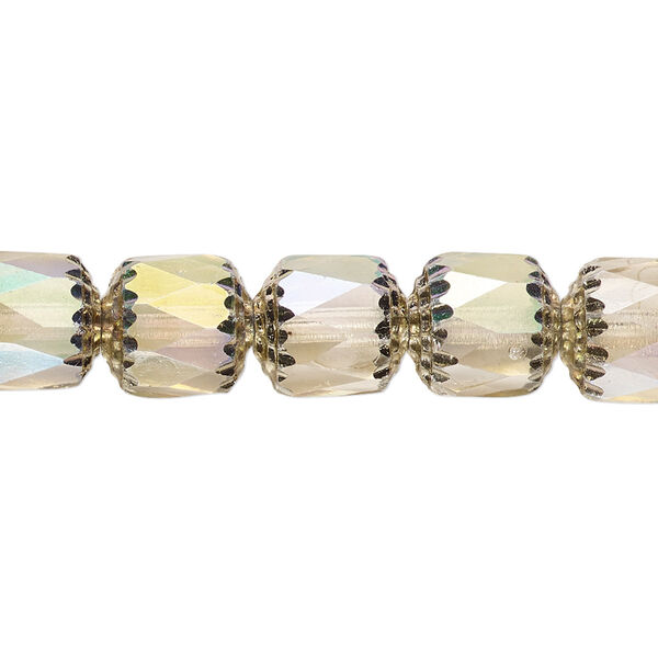 Bead, Czech dipped décor glass, smoke Apollo AB, 10mm round cathedral. Sold per 15-1/2" to 16" strand. image number 0