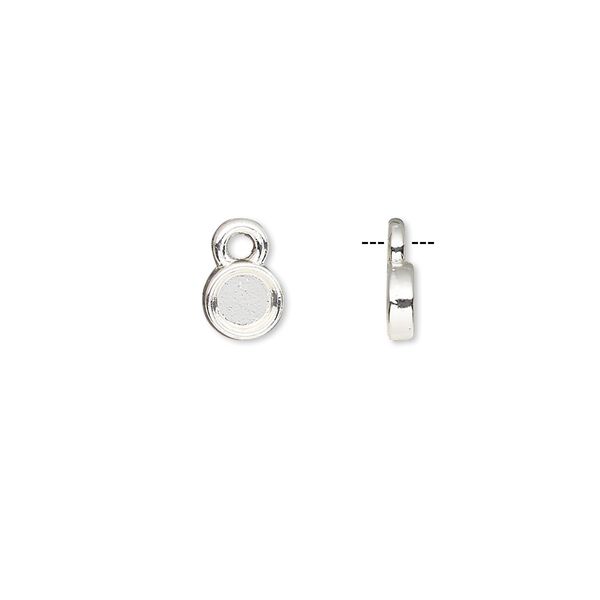 Drop, silver-finished brass, 6mm single-sided round with 4mm round setting. Sold per pkg of 10. image number 0