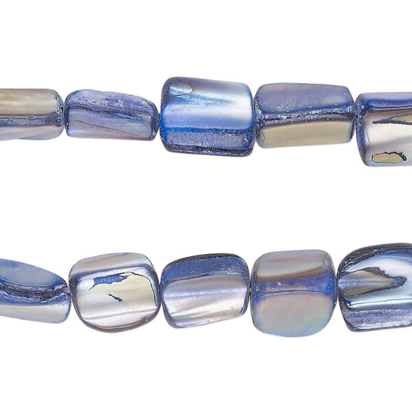 Bead, mother-of-pearl shell (dyed), blue, medium to large chip, Mohs hardness 3-1/2. Sold per pkg of (2) 15-inch strands. image number 0
