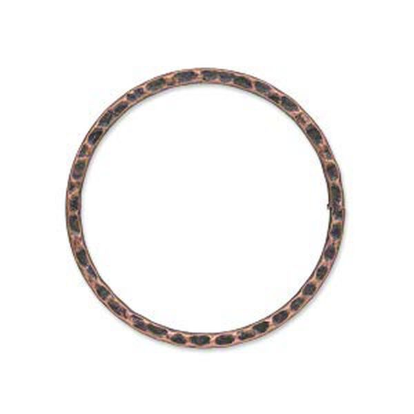 Focal, antique copper-plated steel, 30mm double-sided hammered flat open round. Sold per pkg of 10. image number 0