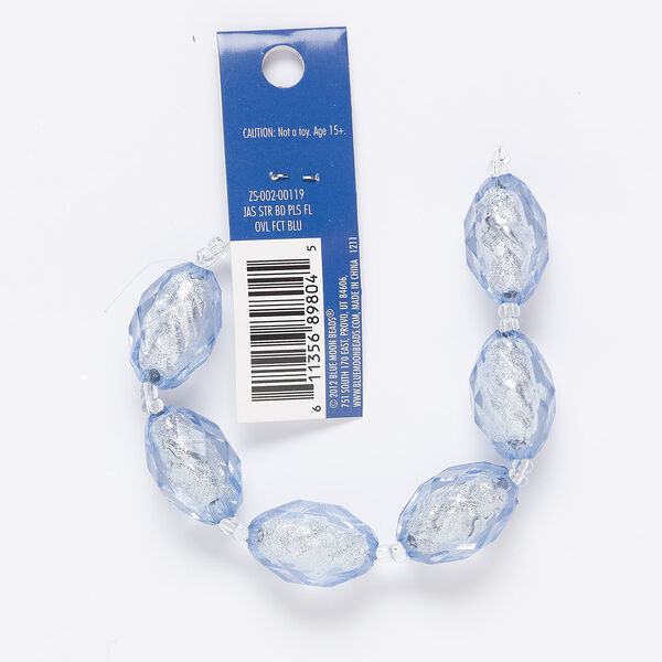 Bead, acrylic, light blue, 25x16mm-25x17mm faceted oval with 2mm hole. Sold per pkg of 6. image number 0