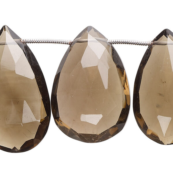 Smoky quartz 1pkg11, hand-cut top-drilled faceted puffed teardrop bead 24x16mm-32x22mm image number 0
