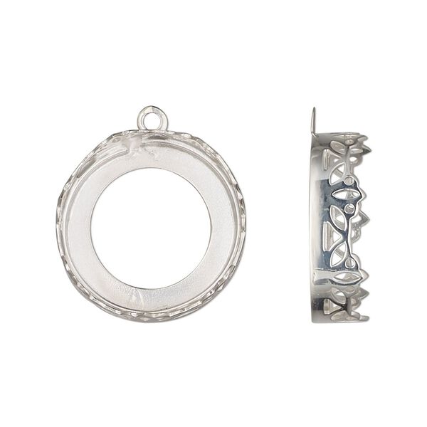 Drop, sterling silver, 19mm round with lotus edge and open back with 18mm round cabochon bezel setting. Sold individually. image number 0