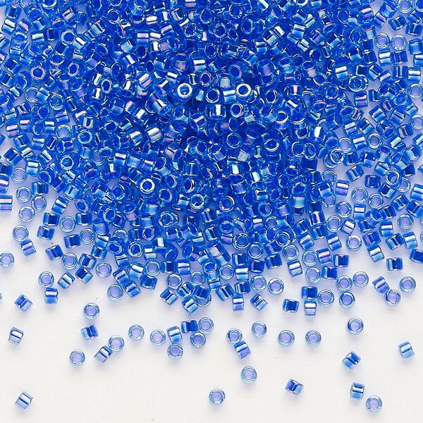 Seed bead, Delica®, glass, pkg/250g, #11 round, translucent cobalt-lined rainbow sapphire (DB-0063). image number 0