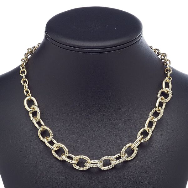 Necklace, glass rhinestone / gold-finished brass / steel / "pewter" (zinc-based alloy), clear, 13mm cable, 18 inches with 3-inch extender chain and lobster claw clasp. Sold individually. image number 0