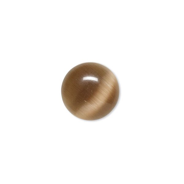 Cabochon, cat's eye glass (fiber optic glass), brown, 14mm calibrated round, quality grade. Sold per pkg of 10. image number 0