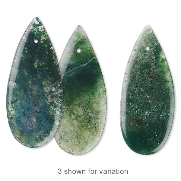 Moss agate 1pkg1, flat teardrop focal natural B grade, 46x20mm image number 0