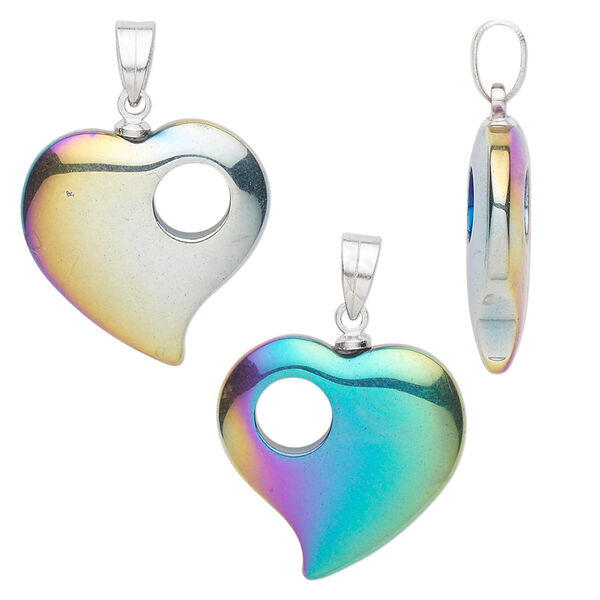 Hemalyke™ / brass 1pkg1, electroplated silver-plated heart pendant 20mm image number 0
