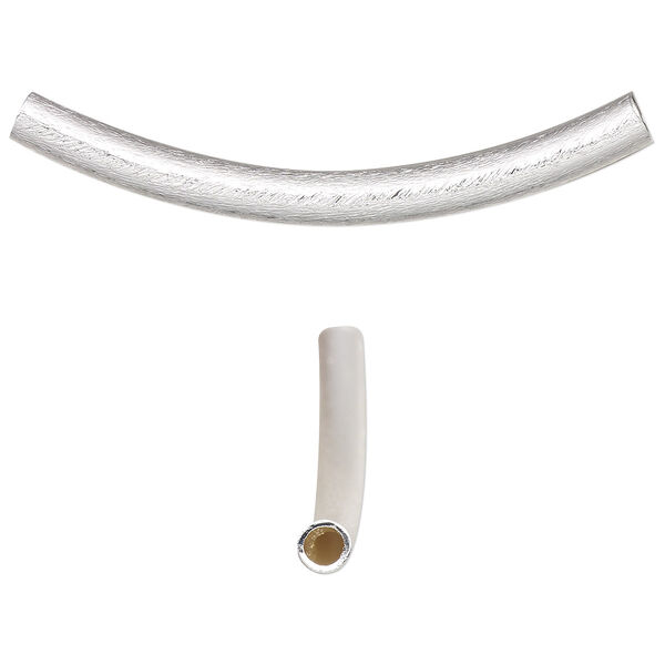 Bead, silver-plated brass, 36x7mm textured curved tube. Sold per pkg of 10. image number 0