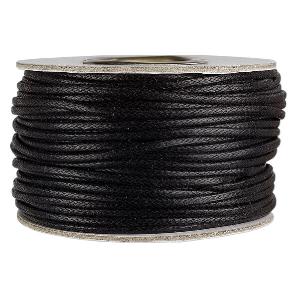Cord, waxed cotton, black, 2mm round. Sold per 500-yard spool. image number 0