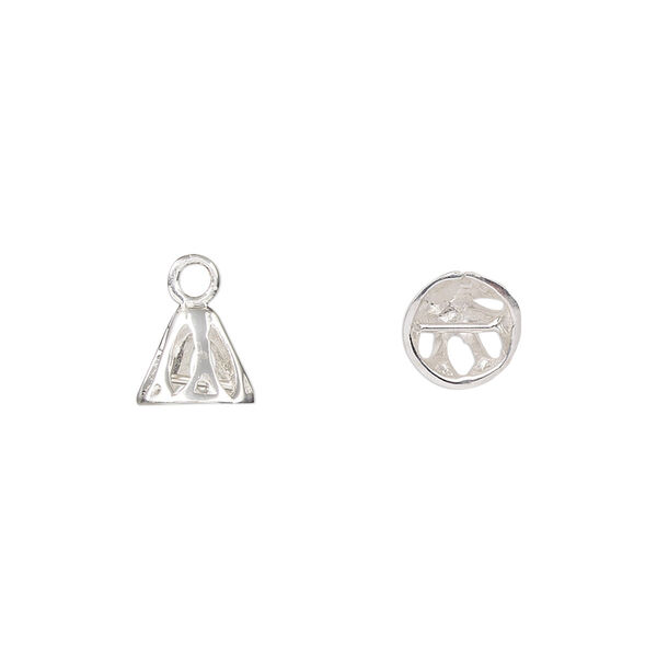 End cap, sterling silver, 8x7mm cutout cone with cross bar inside, 6mm inside diameter. Sold individually. image number 0