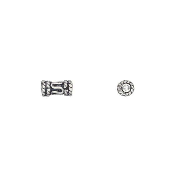 Bead, antiqued sterling silver, 7x4mm tube with scroll and rope design. Sold per pkg of 10. image number 0