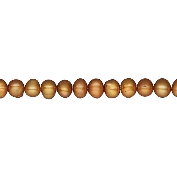 Pearl, cultured freshwater (dyed), saffron, 4-5mm semi-round, C- grade, Mohs hardness 2-1/2 to 4. Sold per 16-inch strand. image number 0