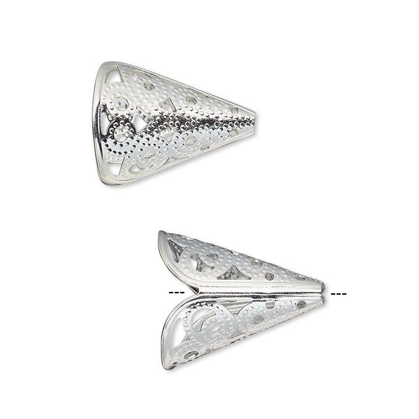 Cone, silver-plated brass, 17x14mm filigree, with 11mm inside diameter. Sold per pkg of 12. image number 0