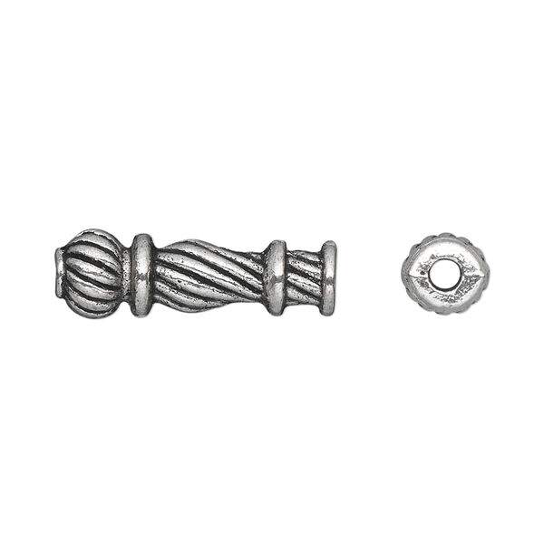 Bead, antique silver-plated "pewter" (zinc-based alloy), 22x7mm twisted tube with 2mm hole. Sold per pkg of 20. image number 0