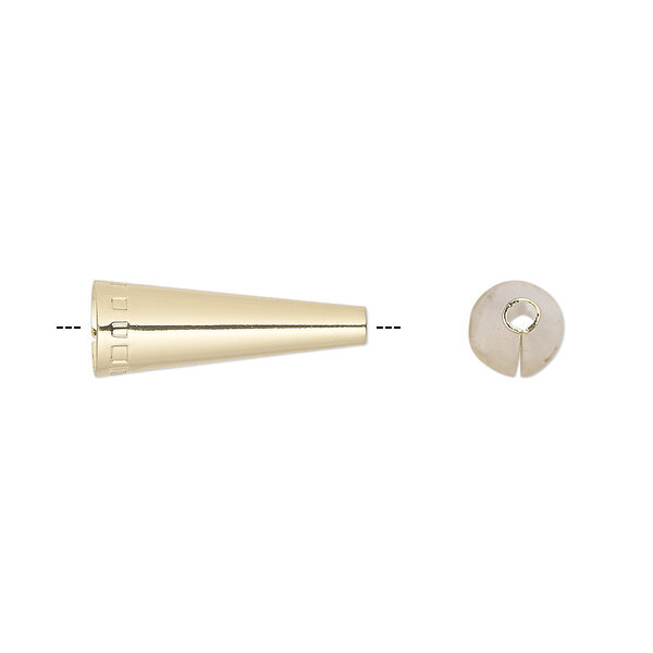 Cone, gold-finished brass, 19x6.5mm with square pattern, 5.5mm hole. Sold per pkg of 10. image number 0