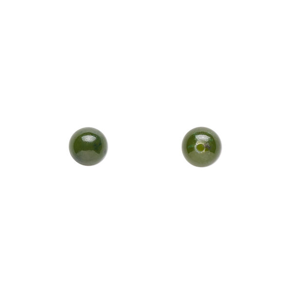 Nephrite jade 1pkg2, half-drilled round bead natural 6mm image number 0
