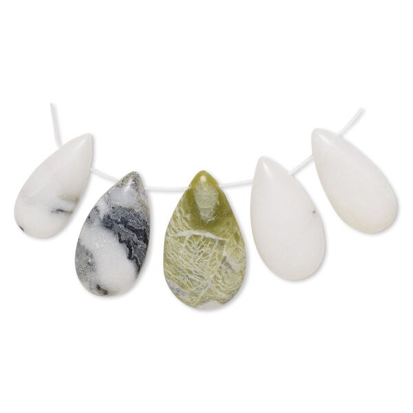 Green earth "jasper" 1pkg5, flat back puffed teardrop drop natural graduated 26x13mm-30x18mm image number 0