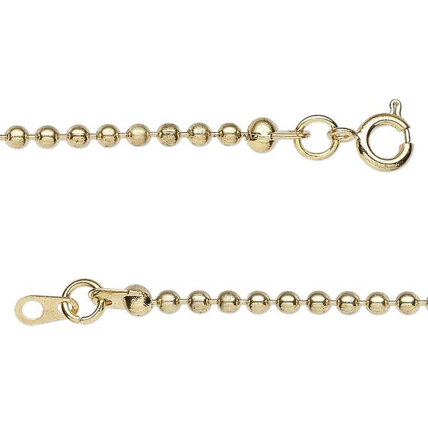 Chain, brass-finished steel, 2.4mm ball, 30 inches with springring clasp. Sold per pkg of 10. image number 0