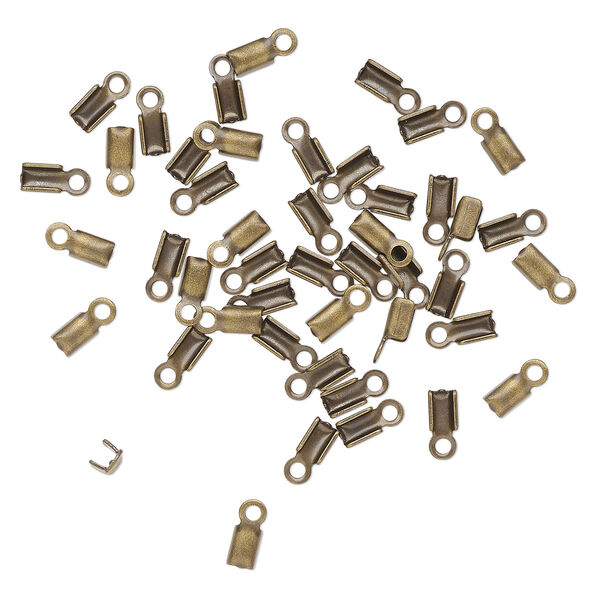 Cord end, fold-over, antique brass-finished "pewter" (zinc-based alloy), 5x4mm with 2.5mm inside diameter. Sold per pkg of 50. image number 0