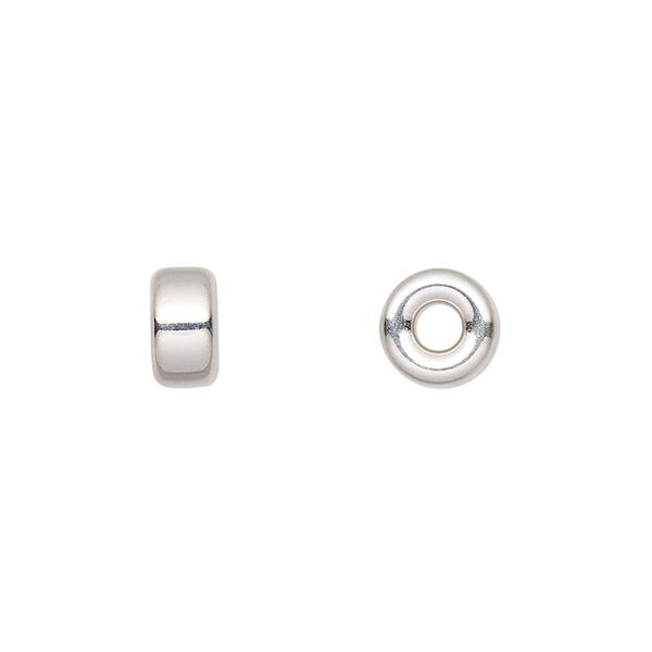 Bead, sterling silver, 8x4mm smooth flat rondelle. Sold per pkg of 10. image number 0