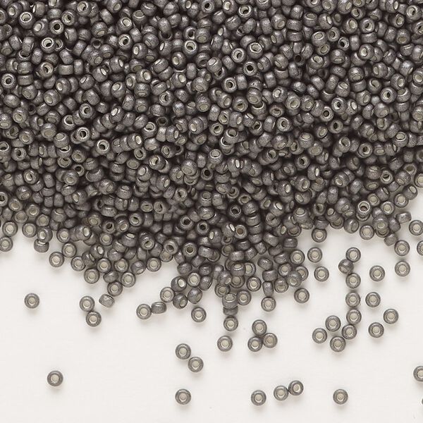 Seed bead, Miyuki, glass, pkg/35g, #15 rocaille, opaque matte galvanized graphite, (RR-2092). image number 0