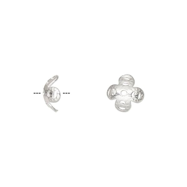 Bead cap, sterling silver, 8x3mm flower, fits 7-9mm bead. Sold per pkg of 6. image number 0