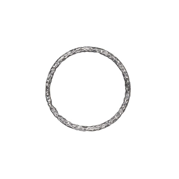 Jump ring, antiqued sterling silver, 18mm hammered round, 15.9mm inside diameter, 17 gauge. Sold per pkg of 2. image number 0
