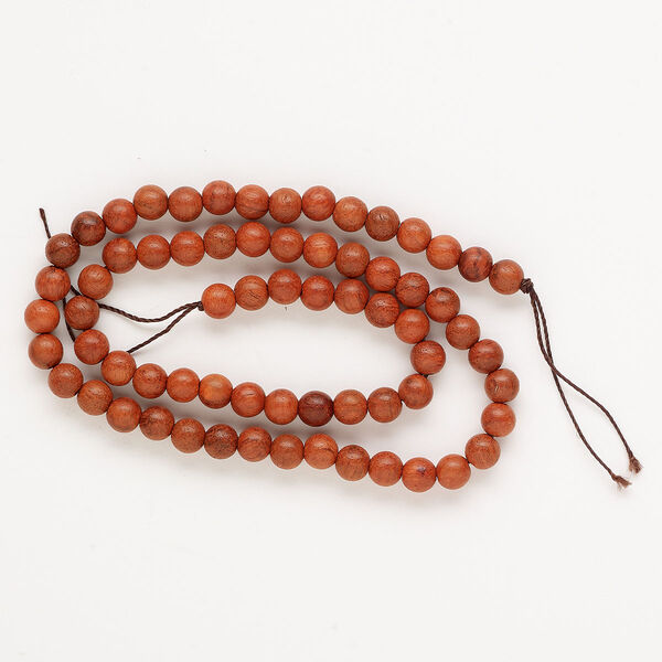 Bead, wood (waxed), brown, 6mm round. Sold per 15-1/2 inch strand, approximately 65 beads. image number 0