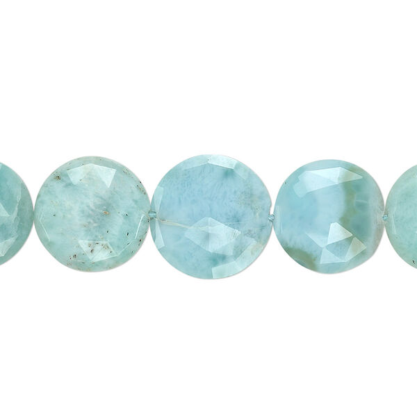 Larimar 1pkg1, hand-cut faceted flat round bead natural 4 inch graduated 10-13mm image number 0