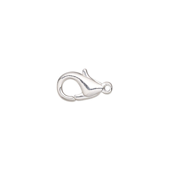 Clasp, lobster claw, silver-plated brass, 13x8mm with closed loop. Sold per pkg of 10. image number 0