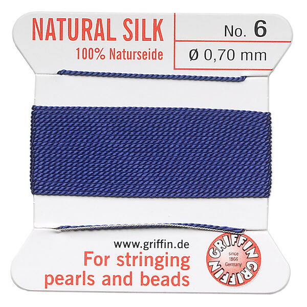 Thread, Griffin, silk, dark blue, size #6. Sold per 2-meter card (approximately 78 inches). image number 0