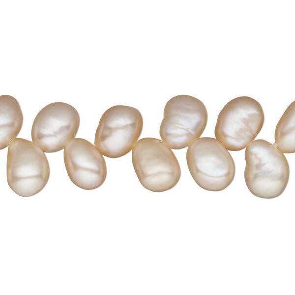 Pearl, cultured freshwater, peach, 8x6mm-10x7mm top-drilled flat-sided rice, C grade. Sold per 15-inch strand. image number 0