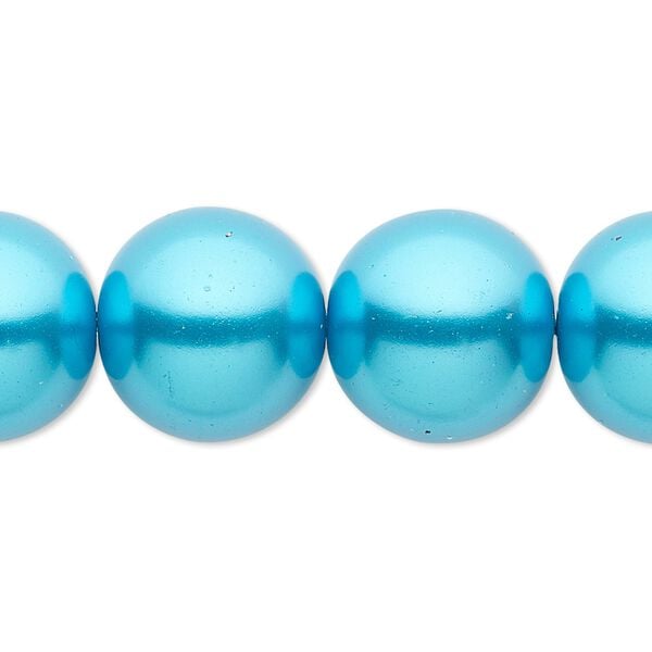 Bead, crystal pearl, turquoise blue, 16mm round. Sold per 15-1/2" to 16" strand, approximately 25 beads. image number 0