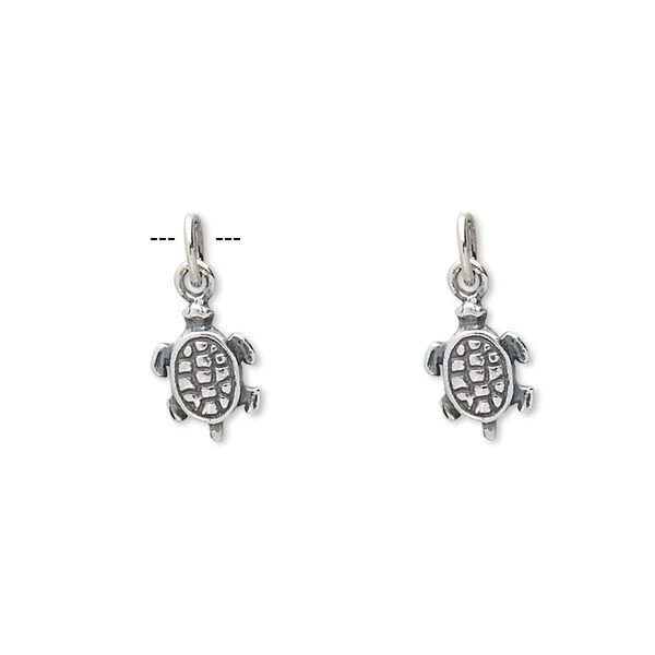 Charm, sterling silver, 9x7mm turtle. Sold per pkg of 2. image number 0