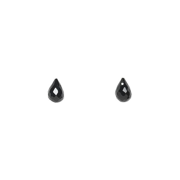 Black spinel 1pkg2, hand-cut top-drilled faceted briolette bead natural 6x4mm image number 0