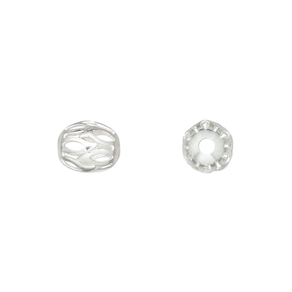 Bead, silver-plated brass, 10x8mm weave oval with cutouts. Sold per pkg of 10. image number 0