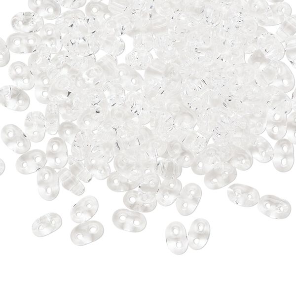 Seed bead, Preciosa Twin™ Czech glass, pkg/10g, 5x2.5mm oval, transparent clear, (00050). image number 0