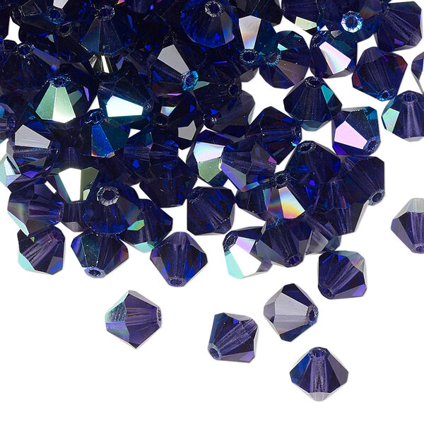 Bead 288pk deep tanzanite AB, Preciosa Czech crystal 6mm bicone image number 0