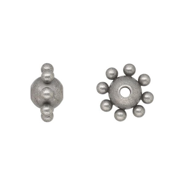Bead, antique silver-plated steel, 13x8mm studded round. Sold per pkg of 10. image number 0