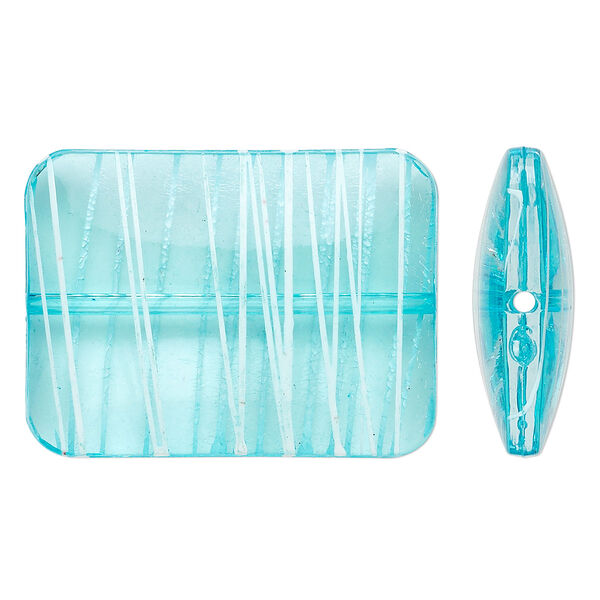 Bead, acrylic, semitransparent blue and white, 40x30mm puffed rectangle with painted line design. Sold per pkg of 12. image number 0