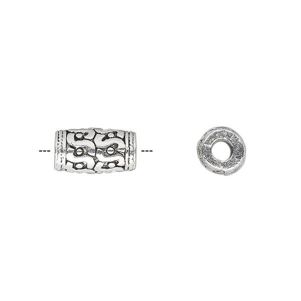 Bead, antique silver-plated "pewter" (zinc-based alloy), 12x7mm round tube with S pattern. Sold per pkg of 10. image number 0