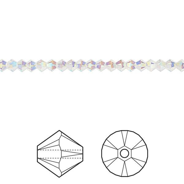 Bead 1440pk crystal AB 2X, Swarovski® 3mm XILION bicone 5328 image number 0