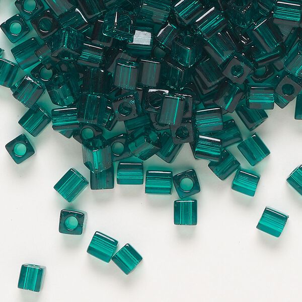 Seed bead, Miyuki, glass, pkg/25g, 3.5-3.7mm square, transparent dark green (SB-147). image number 0