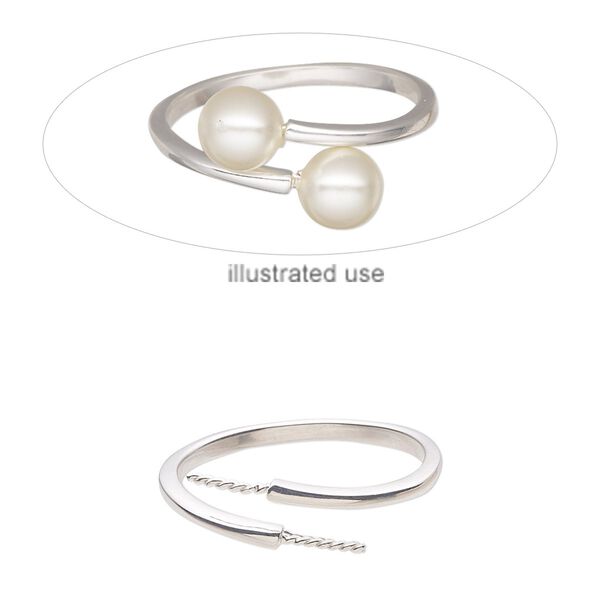 Ring, sterling silver, 5mm wide with (2) 5.5mm twisted pegs, fits up to 6mm half-drilled round bead, size 7. Sold individually. image number 0