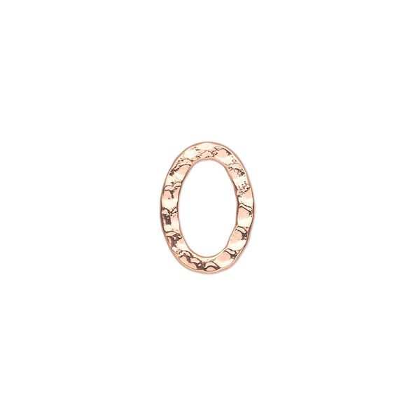 Component, copper-plated steel, 14x10mm double-sided hammered open oval. Sold per pkg of 12. image number 0