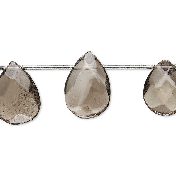Smoky quartz 1pkg10, hand-cut top-drilled faceted puffed teardrop bead 14x10mm-18x12mm image number 0